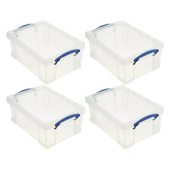 Really Useful Box 9 Liter Transparent Storage Container w/ Snap Lid, 4 Pack