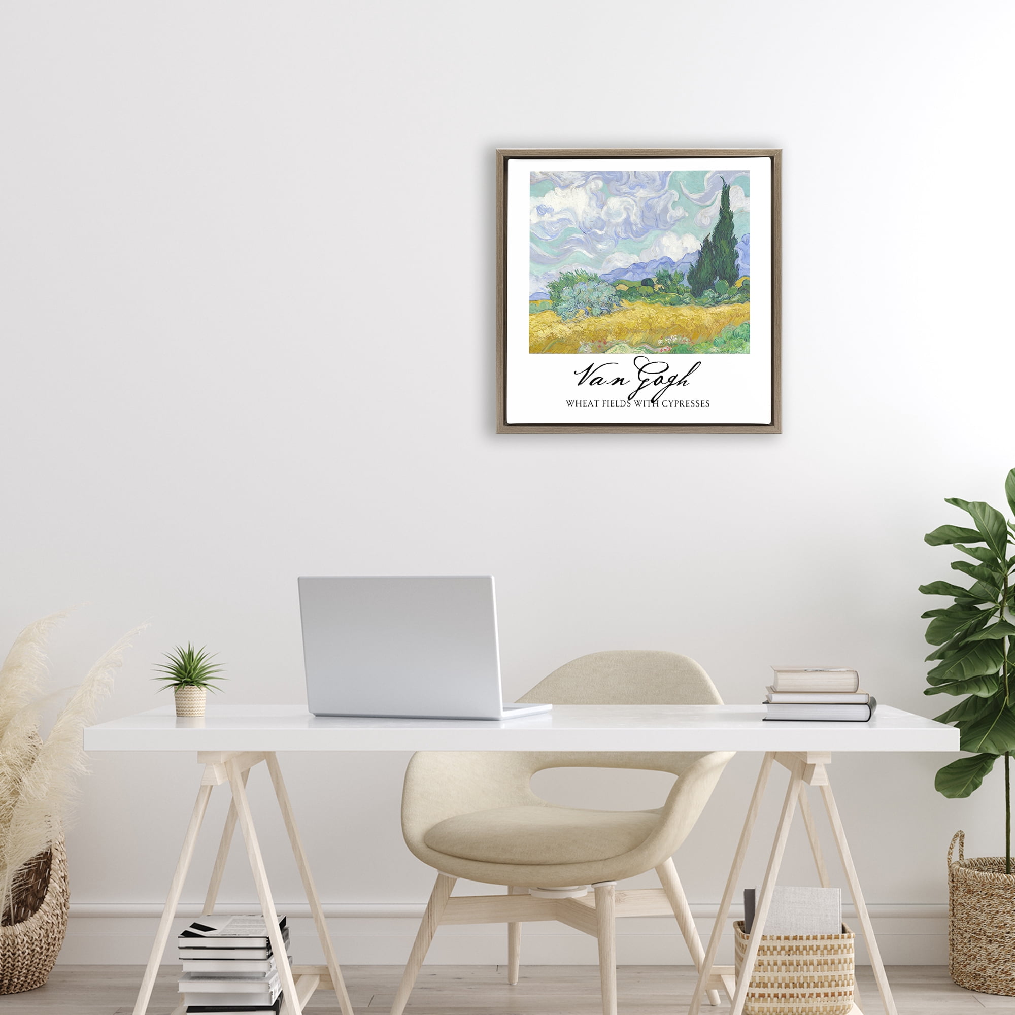 Stupell Industries Van Gogh Wheat Field with Cypresses Brown Framed Floater Canvas Wall Art, design by Vintage Hustle