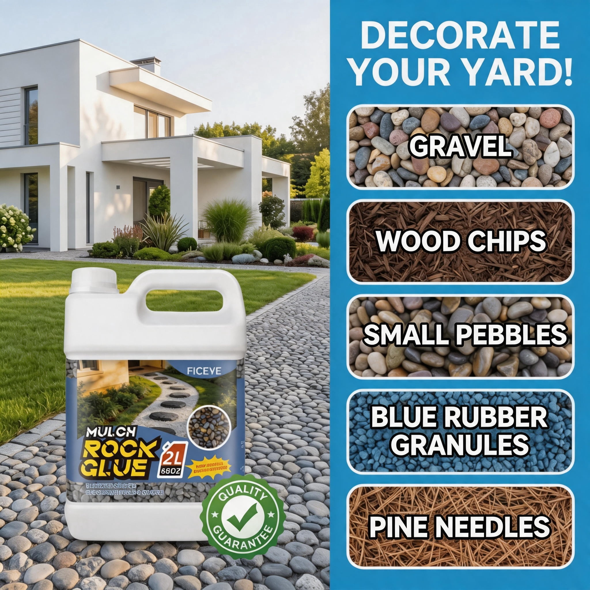 68oz Mulch Glue, Ready-to-Use Fast Drying Landscape Glue, Non-Toxic Strong Bond Mulch Binder, Rock & Pea Gravel Stabilizer, Outdoor Yard Landscaping Adhesive For Garden Decoration