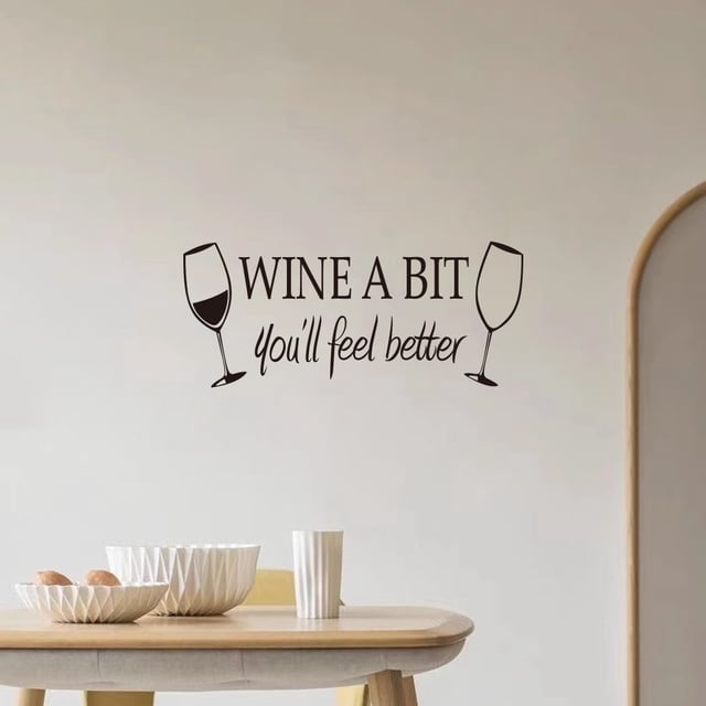Adhesivos de pared con citas para copas de vino negras «Wine a Bit»