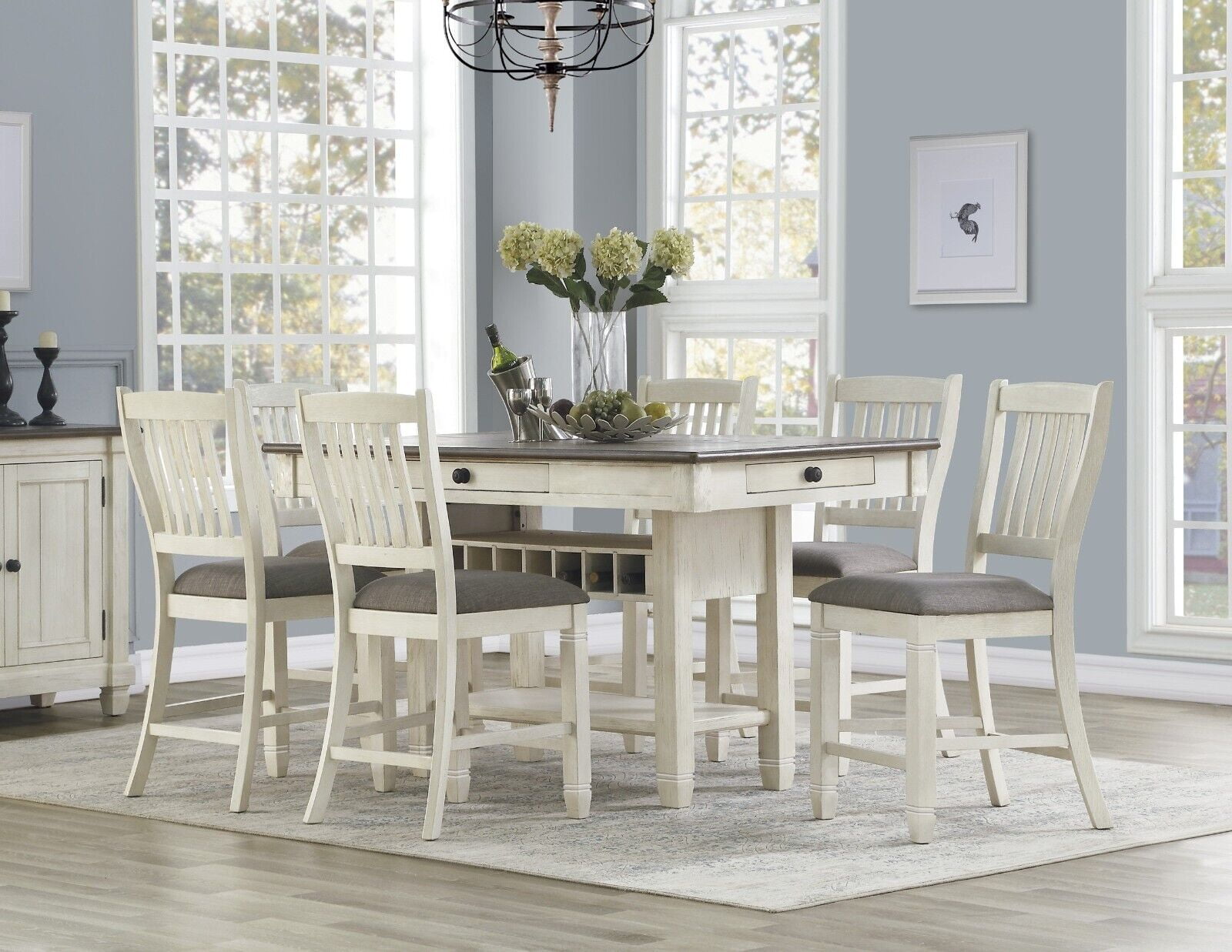 Beautiful TwoTone Finish Dining Furniture 7pc Set Counter Height table