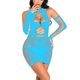 thumbnail image 2 of Vestido ajustado de encaje delgado encantador de malla para mujer, ropa de dormir ajustada con guantes, azul lago tholdsy XX000051-06, 2 of 7