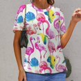 thumbnail image 6 of Flamingo Pattern Womens Tops Women's Fashion Casual Short Sleeve Flower Print Round Neck Pullover Top Blouse, 6 of 6