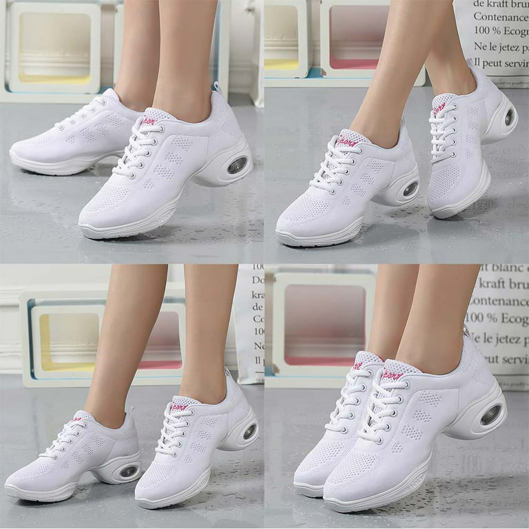 Womens Jazz Shoes Lace-up Sneakers Breathable Mesh Modern Dance Shoes  Breathable Air Cushion Split-Sole Outdoor Dancing Shoes Platform Sneakers  for
