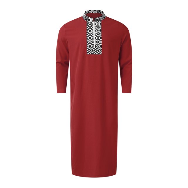 XDZJLR Men's Shirts Muslim Arabia Casual Long Sleeve Pocket Loose Robe Robe Plaid Printing Shirts for Men