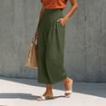 thumbnail image 7 of VEKDONE Womens Palazzo Pants Summer Cotton Baggy Ankle Pants Casual Elastic High Waist Wide Leg Pants with Pockets Army Green M, 7 of 7