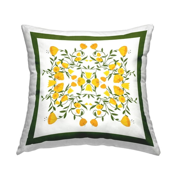 Stupell Industries Golden Blooms Symmetry 18" x 18" Plants & Flowers Floral Print Polyester Throw Pillow, Zip Closure 1 Count