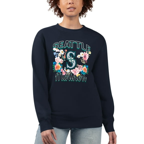 Women's G-III 4Her by Carl Banks Navy Seattle Mariners Flowers Graphic Pullover Sweatshirt