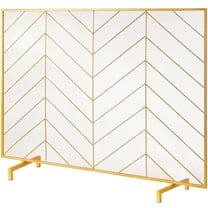KFFKFF 38.6"x29.8" Fireplace Screen 1-Panel Iron Mesh Spark Guard Modern Gold