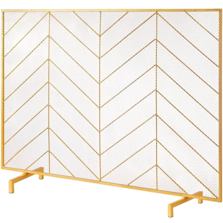 KFFKFF Single Panel Fireplace Screen, Durable Iron Mesh Spark Guard, 38.6"(L) x 29.8"(H), Easy to Install, Freestanding Fire Screen for Living Room Decoration