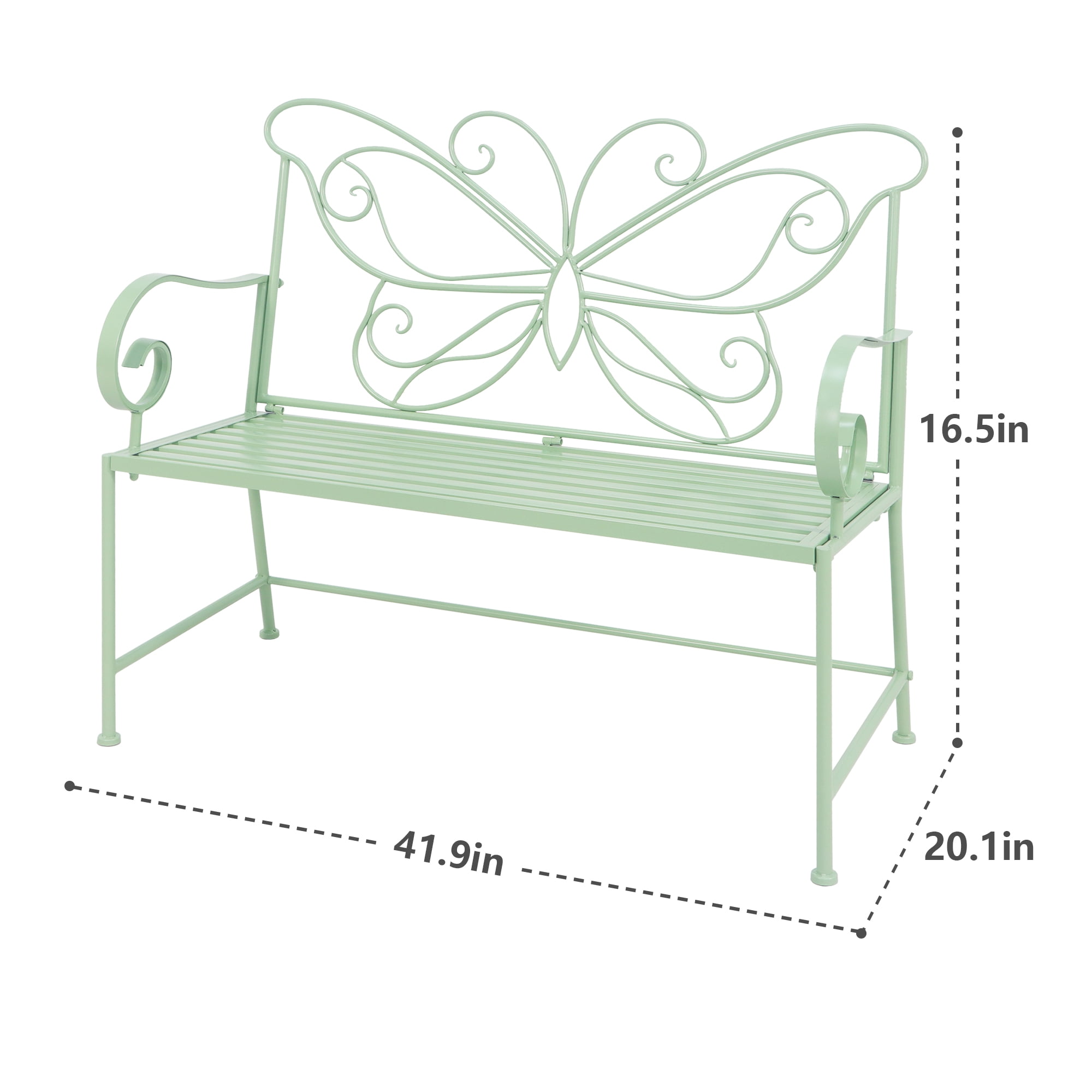 Abble 42" Outdoor Bench Metal Butterfly Design Patio Garden Bench for Porch Yard Lawn Patio Bench,  Green