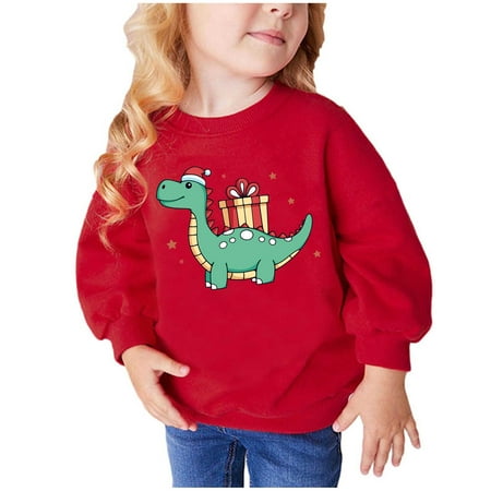 

GA WEIHUA Clearance Sales Toddler Girls Sweatshirts Cute Xmas Dinosaur Gift Long Sleeve Top Pullover Crewneck Sweater Little Kids Winter Shirts Clothes 2-9T(Red 3 Years)