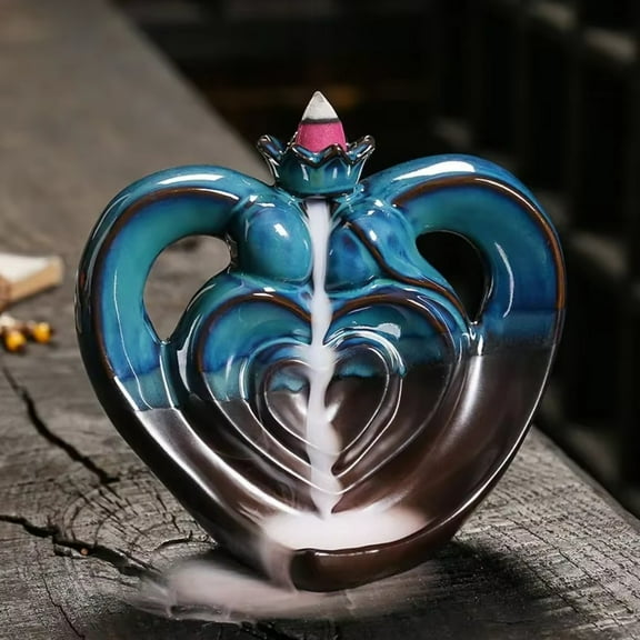 1pc Ceramic Handicraft Home Ornaments Heart Waterfall Backflow Incense Burner Valentine's Day Gift Home Decor (Without Incense)