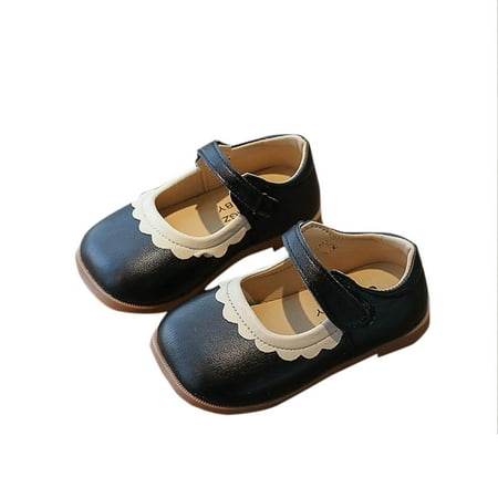 

AJTQTH Sandals for Girls Faux Leather Cute Colorblocked Shoes with Velcro Layered Solid Color Walking Shoes Soft Soled Low-Heel Summer Casual Non-Slip Shoes Black 4 Y