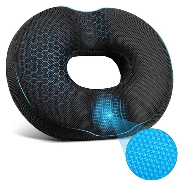 Qutool Donut Pillow for Tailbone Pain Support, Hemorrhoid Cushion, Orthopedic Memory Foam Seat Cushion, Black