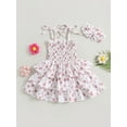 thumbnail image 2 of Wassery Toddler Kids Girls Dress Flower Print Tie Knot Straps Sleeveless Sling Dress 12M 18M 24M 2T 3T 4T 5T Infant Girls Summer Casual Ruffles Dress with Headband, 2 of 8