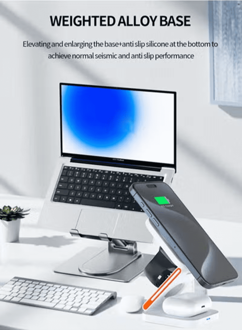 3 In 1 Magnetic Wireless Charger Station, Fast Wireless Charger Stand for Fast Charge, Foldable Suitable For Travel Phone Apple iPhone 15 14 13 12 11 X Pro Max iWatch 8 7 6 5 4 Samsug Galaxy S