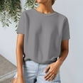 thumbnail image 2 of GPOECD T-Shirts Grande Taille pour Femmes Tricot Texturé Couleur Unie Col Rond Manches Courtes Style Décontracté pour un Port Quotidien Confortable Hauts Décontractés pour Femmes Gris,G, 2 of 4