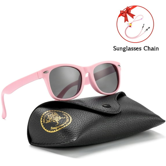 Flexible Kids Sunglasses Polarized Unbreakable Toddler Sun Glasses for Baby Boys and Girls UV400 with Case, Age 2-8 (Pink)
