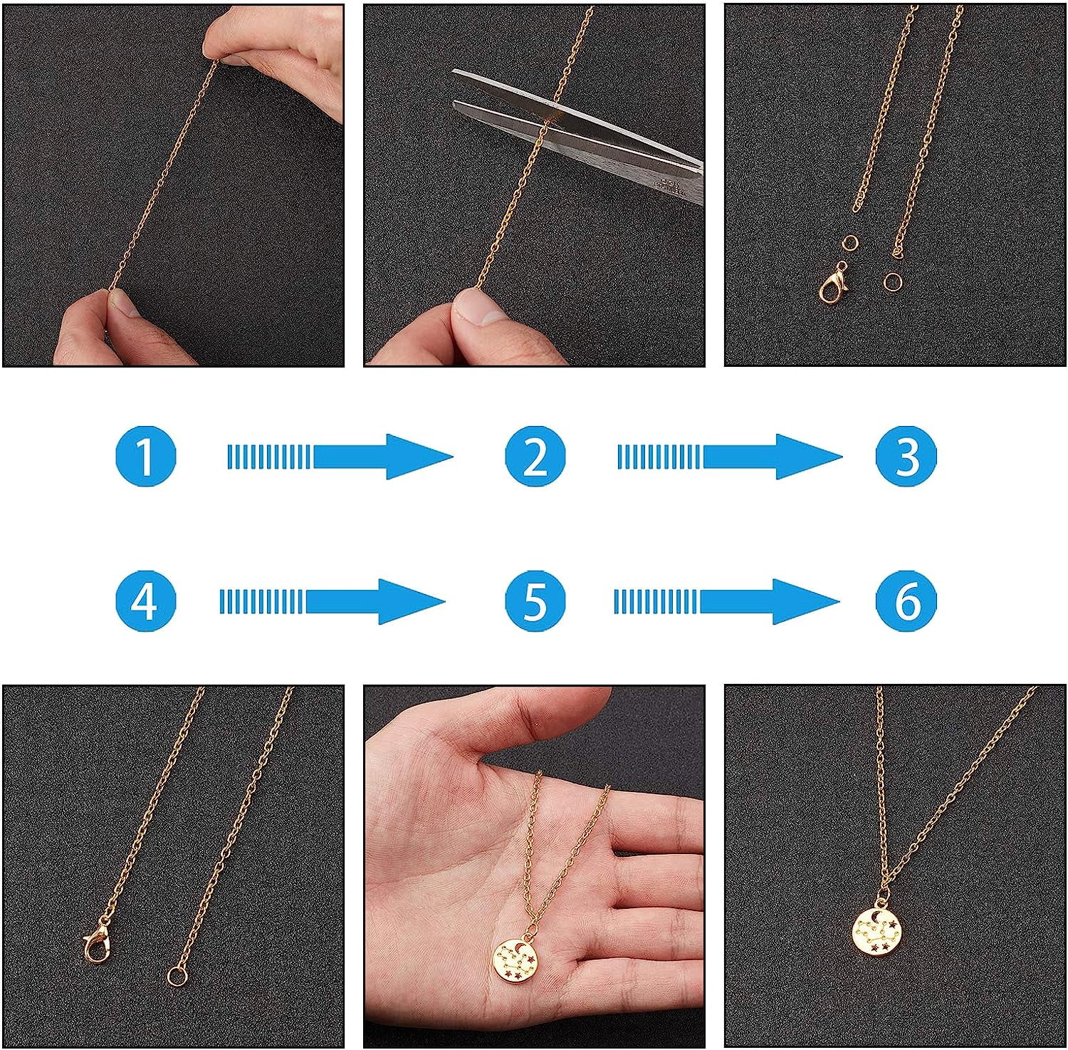 PH Chains Jewelry Making Kit 65 Feet Link Cable Chain with 3000pcs Jump Rings 60pcs Lobster Claw Clasps 60pcs Sea Charms Tweezers Jump Ring Opener Platinum Golden