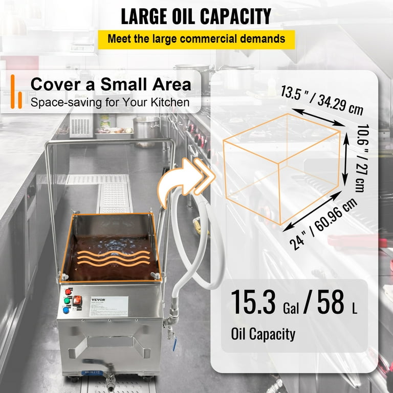 VEVOR 300W Mobile Fryer Filter 116LB Capacity Oil Filtration System 110V 60Hz Perfect for Supermarket Restaurant, 58L/15.32 Gallon