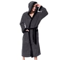 thumbnail image 2 of Blueek Men Patchwork Fashion Long-Sleeved Hooded Belted Comfortable Night Gown Bathrobe, 2 of 8