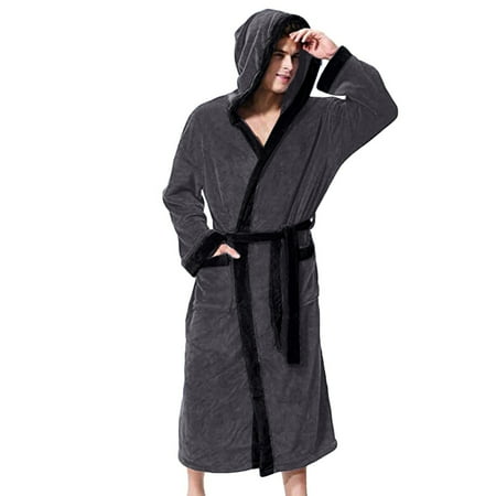

Men Shirts Clearance Sale JIOAKFA Men Patchwork Fashion Long-Sleeved Hooded Belted Comfortable Night Gown Bathrobe Gray Xxl