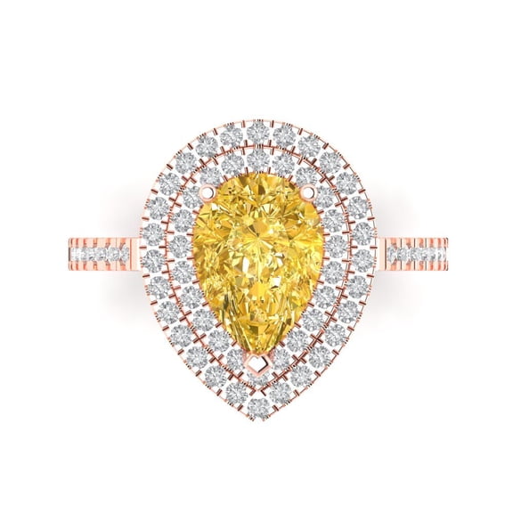 Halo Engagement Ring for Women - 2.48ct Natural Citrine in 14K Rose Gold Promise Ring