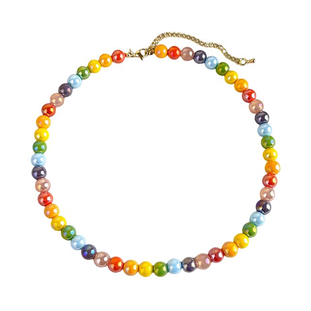 Collier Ras-du-Cou Perlé Coloré Collier Rond Nacré Collier Bohème Perlé Bijoux pour Femmes Vacances Été Plage Vacances