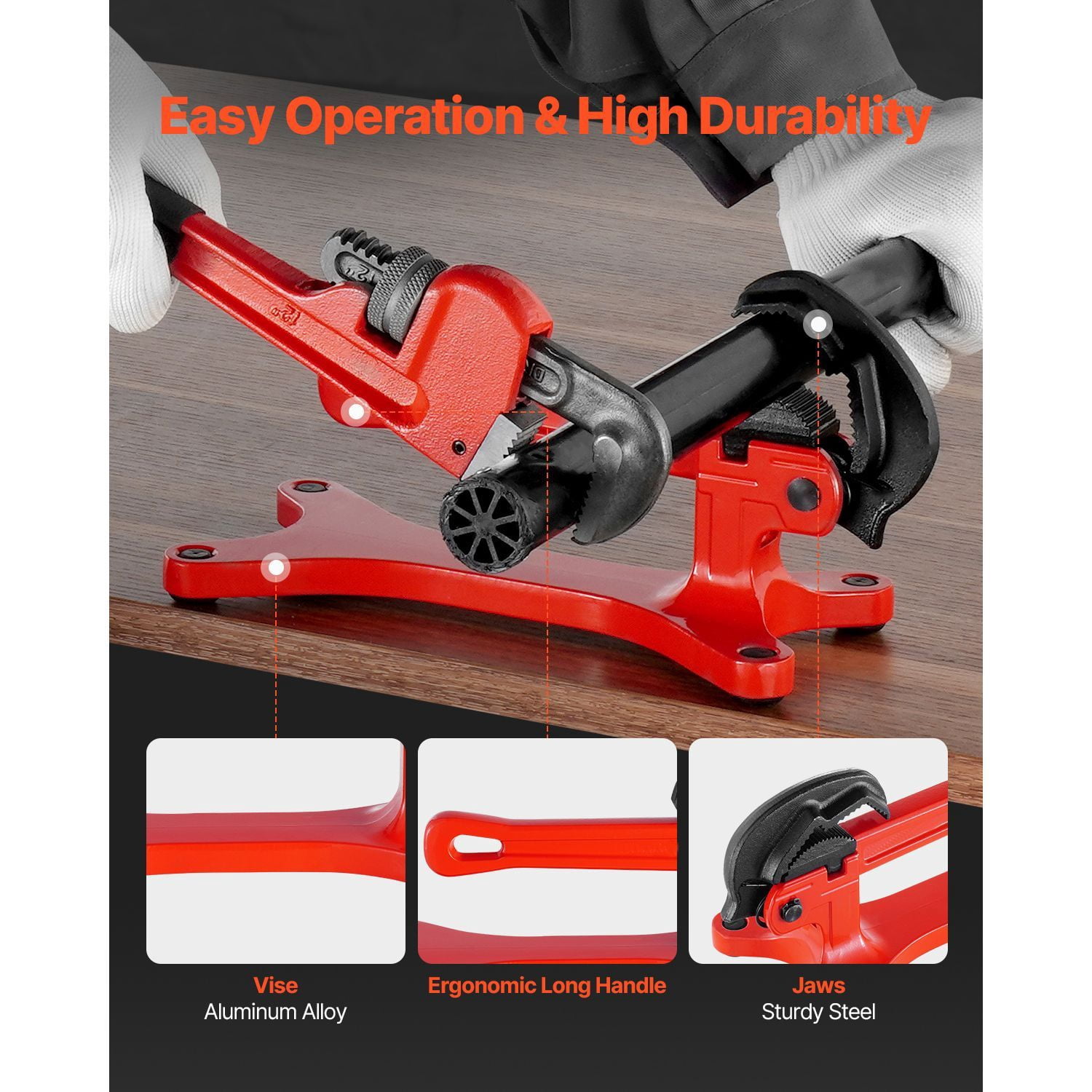 Portable Pipe Vise 1/8-1-1/2 Inch Capacity Aluminum Alloy Anti-Slip Clamping Lightweight 2.62 lbs Detachable Jaws for Plumber DIY