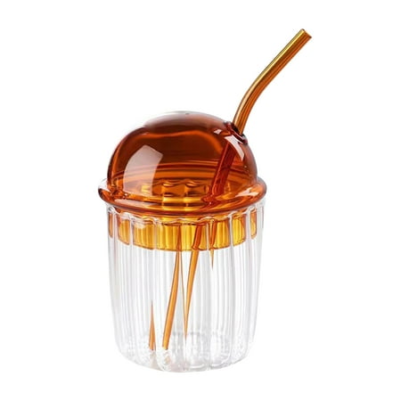 

WPNMASNP Cute Drinking Glasses with Glass Dome Lid and Straw Reusable Wide Mouth Smoothie Cups 15Oz Glass Coffee Iced Cup Tumbler Glass Bubble Tea Cup for Coke Soda Home office Bar