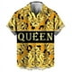 thumbnail image 2 of Camisetas con botones y estampado gráfico completo en 3D de la reina y el rey para hombre, divertidas camisetas hawaianas con gráficos dorados y negros para hombre, 2 of 5