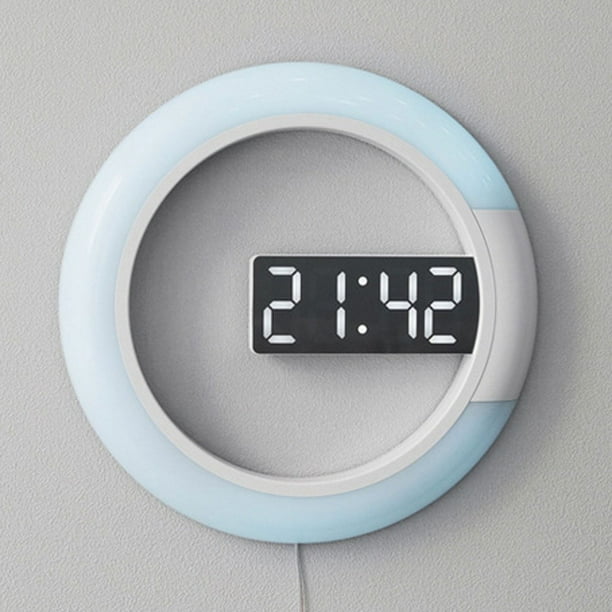 Reloj de pared hueco con espejo LED, reloj electrónico multifunción de moda, reloj despertador digital silencioso simple y creativo para el hogar