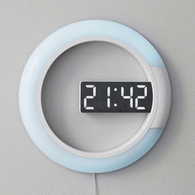 Reloj de pared hueco con espejo LED, reloj electrónico multifunción de moda, reloj despertador digital silencioso simple y creativo para el hogar