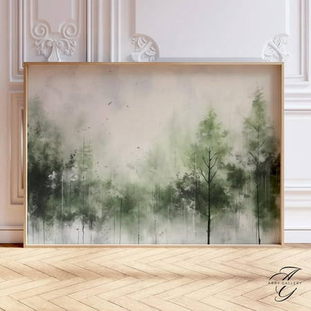 Misty Forest Art Poster: Tranquil Green Woodland Landscape, Unframed Poster Size 8x12