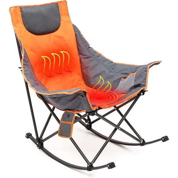 Rocking Camping Chair, Luxury Padded Recliner, Oversized Folding Lawn Chair with Pocket, Heavy Duty for Outdoor/Picnic/Lounge/Patio, Portable Camp Rocker Chairs with Carry Bag