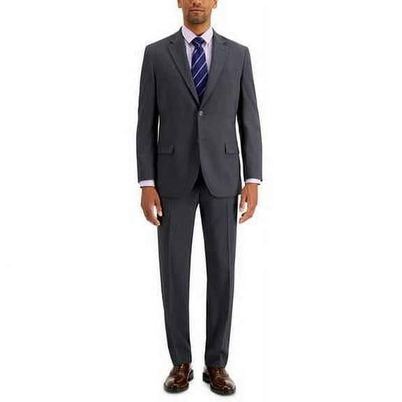 Nautica Mens Modern fit 2 Piece Suit 40 L / 34 Waist Charcoal Grey Solid Stretch