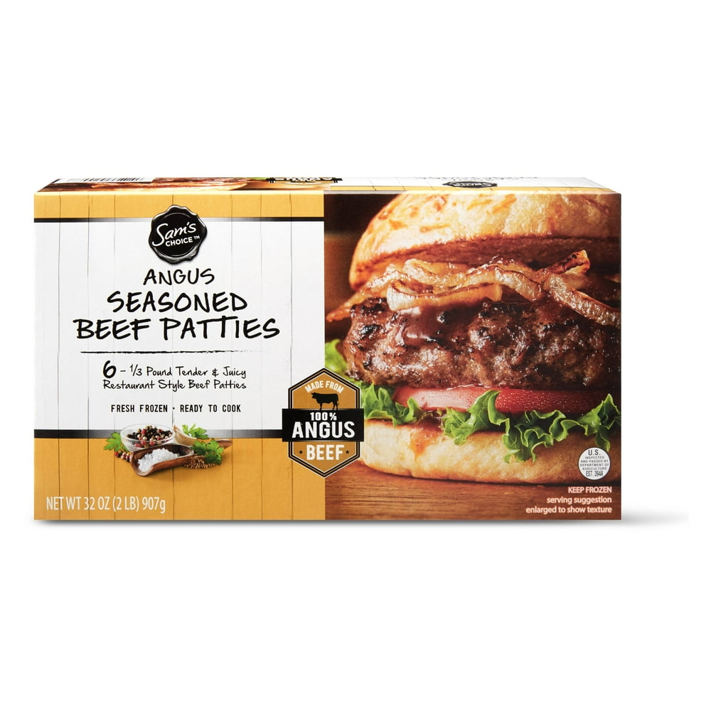 Sam's Choice Black Angus Seasoned Beef Patties, 6 ct, 2 lb (Frozen