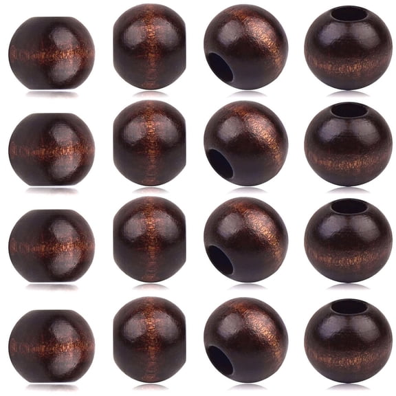 30pcs Black Coffee Wood Round Beads Natural Wooden Spacer Beads Loose Macrame Beads with 10mm Large Hole for DIY Jewelry Making Handmade Decoration, 25mm