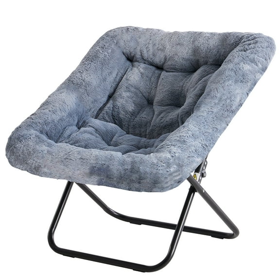 Blazezo Comfy Faux Fur Chair for Bedroom, Large Foldable Lounge Chair for Adults, Oversized Soft Saucer Chair for Dorm Living Room, Flexible Reading Accent Chair with Ergonomic Support
