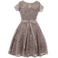 thumbnail image 2 of Big Girls' Short Sleeve Lace Glitter Skater Pearl Belt Special Occasion Flower Girl Dress Charcoal 10 (J21KS02), 2 of 3