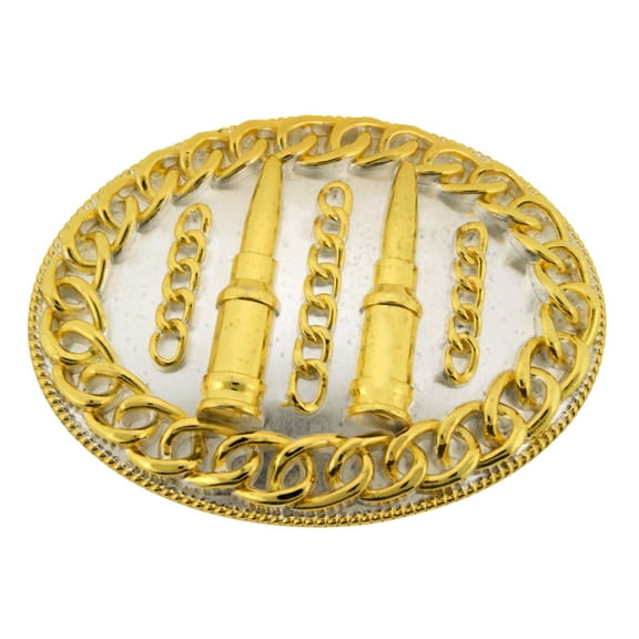 Bullets Chains Belt Buckle Gold Rock Rebel Style New Fashion Costume Huge Jumbo Heavy
