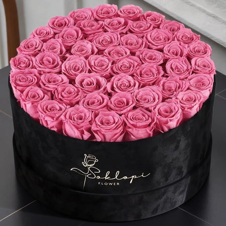 Valentines Day Gifts 47 Forever Flowers Pink Roses Bouquet, Luxury Real Preserved Roses in a Box Forever Roses, Anniversary, Proposal, Wedding, Birthday Gifts for Women, Mom, Girlfriend, Wife