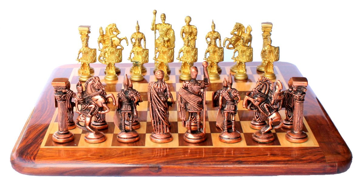 StonKraft 15" x 15" Collectible Rosewood Wooden Chess with brass roman Pieces Board Set