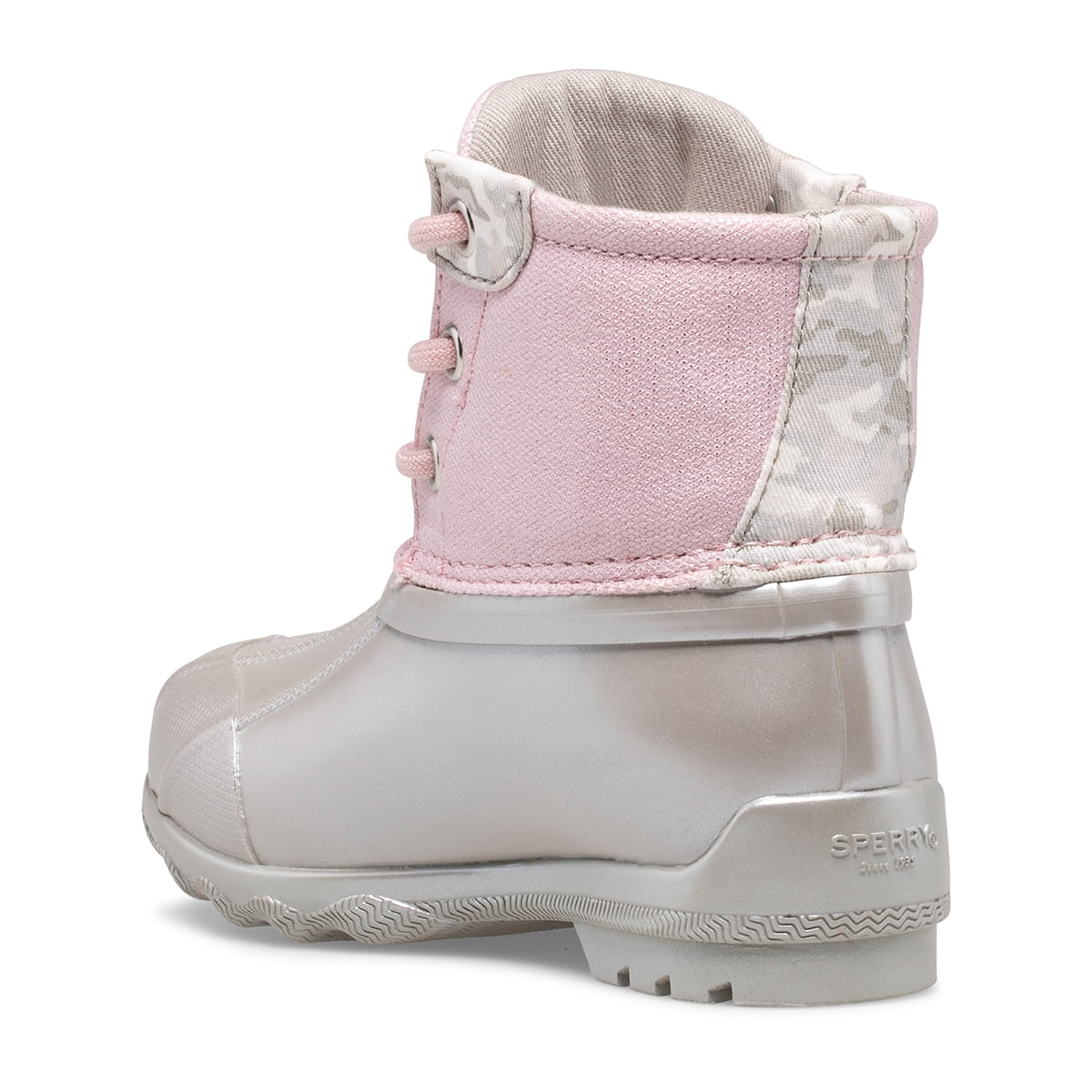 pink and silver sperry duck boots