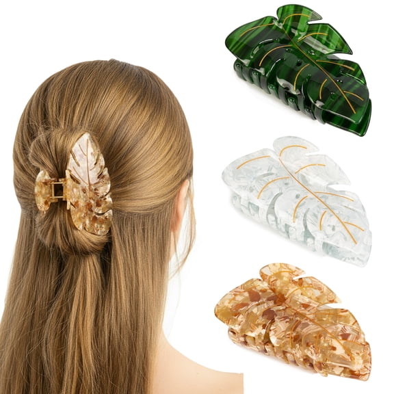 Leaf Hair Clips for Women, 3.5 Inch Acetate Strong Hold Hair Claw Clip, Unique Cute Stylish Hair Accessories Birthday Valentine's Day Gift for Girls Wife Mother Family Thick Thin Hair (3 PCS)