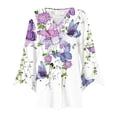 thumbnail image 2 of Sksloeg Women's Draped Front Open Cardigan Dressy Vintage Flower Printed 3/4 Sleeve Split Sweater Coat Hawaiian Button Down Slim Prom Cardigans,Light Purple 3XL, 2 of 6