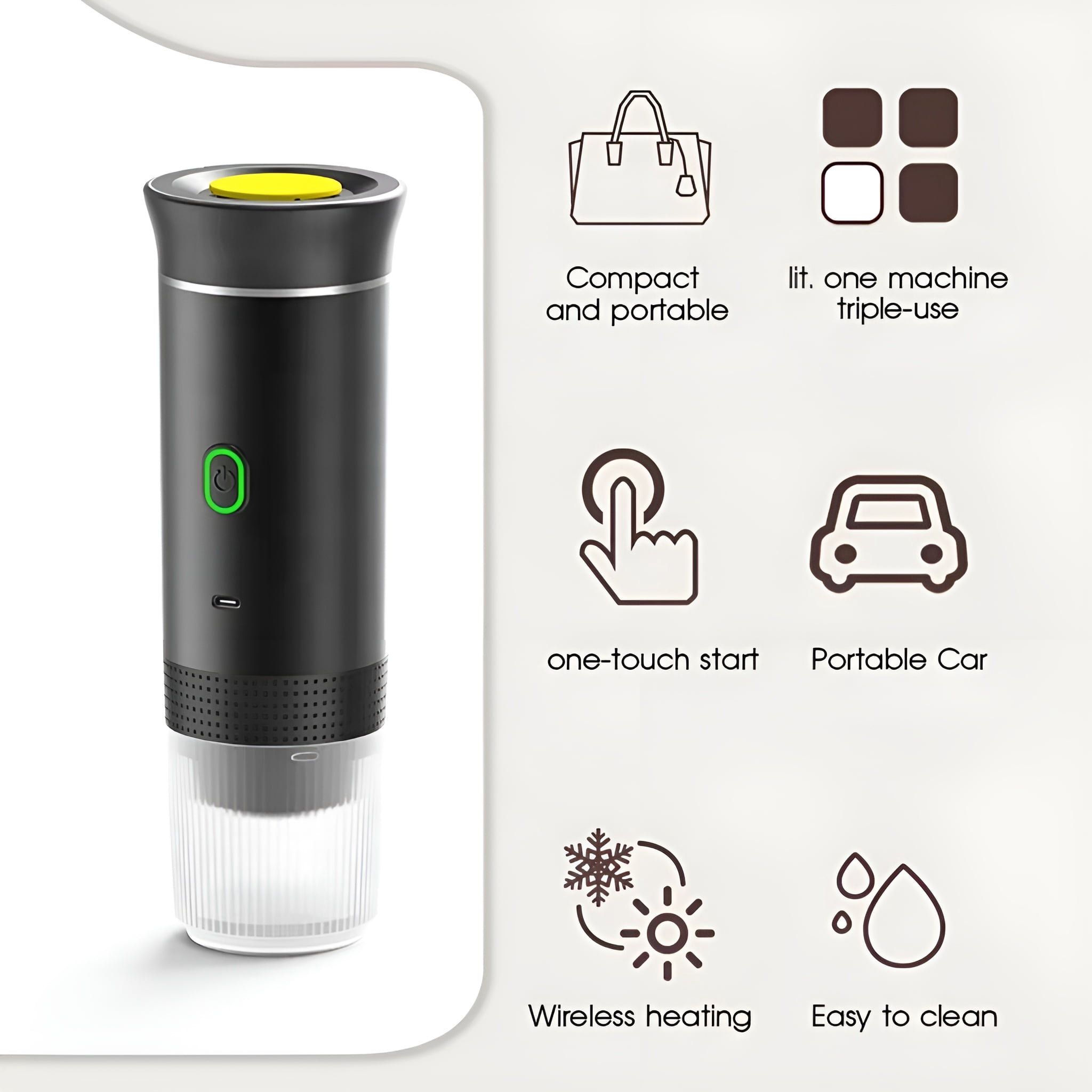 Q 3 in1 Portable Espresso Machine,Mini Travel Coffee Maker Rechargeable USB C Port,20Bar Self-Heating Ground&Capsule with Small Tea Cup for Car,Office,Camping,RV