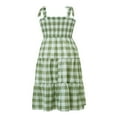 thumbnail image 4 of Femmes Robe d'Été à Carreaux Froncée Sangles d'Épaule Cravate Casual Longue Robe Dames Plage Chic une Pièce, 4 of 7