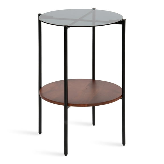 Kate and Laurel Ottelo Modern Side Table, 18 x 18 x 26.5, Walnut Brown and Black, Minimal Two-Tier End Table for Storage and Display
